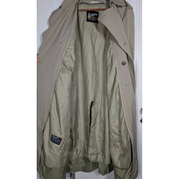 London Fog Trench Coat Men's Sz 42 Reg Tan Khaki Double Breasted Zip Liner Belt - Picture 3 of 5